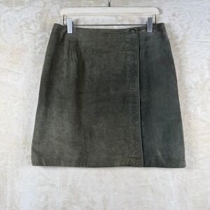 Vintage Y2K J. Lee Vintage 100%‎ Leather Skirt Olive Green Knee Length Size L